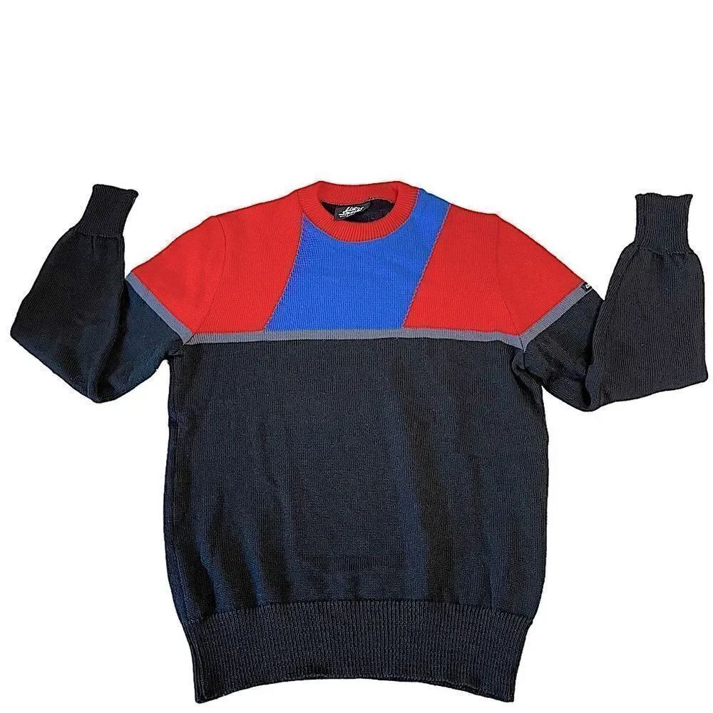 Vintage 90s Lido Sports Black Blue and Red Colorblock Sweater